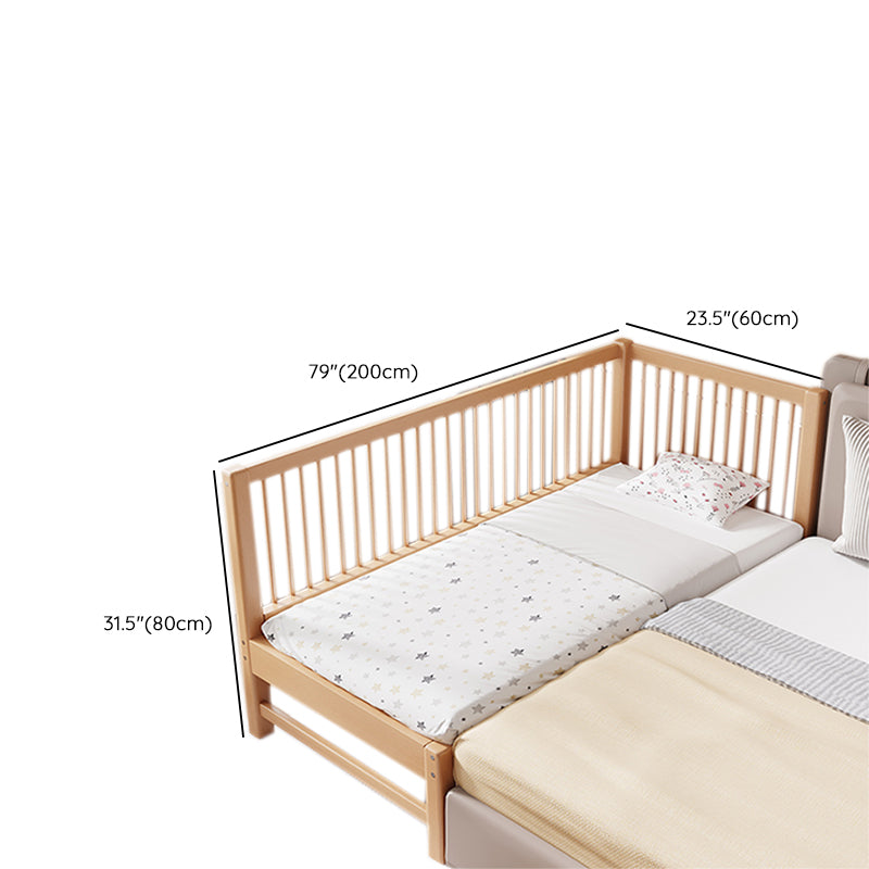 Scandinavian Nursery Crib in Natural Solid Wood with 15.7" H Guardrail