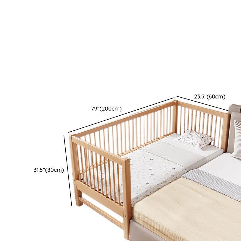 Scandinavian Nursery Crib in Natural Solid Wood with 15.7" H Guardrail