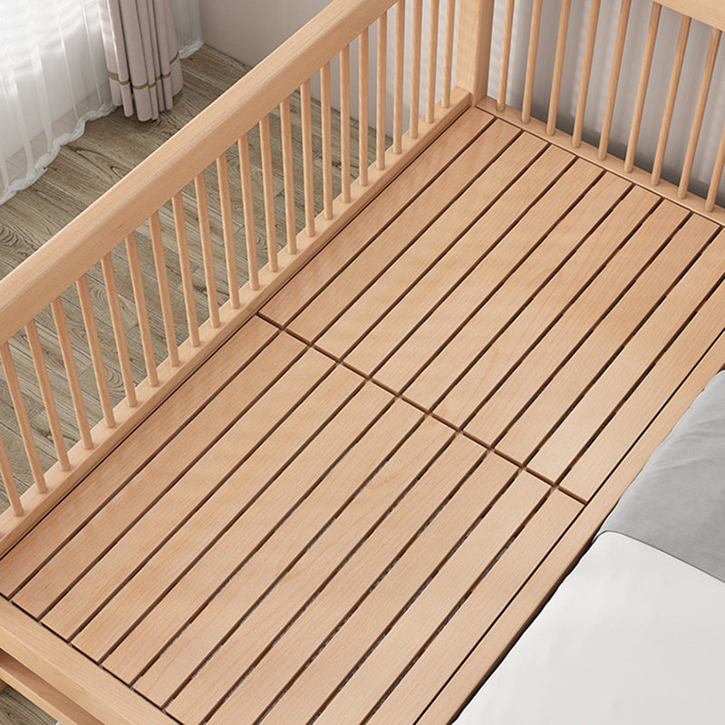 Solid Wood Nursery Crib in Natural Nursery Bed with Guardrails