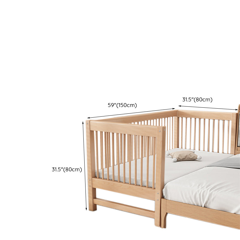 Solid Wood Nursery Crib in Natural Nursery Bed with Guardrails