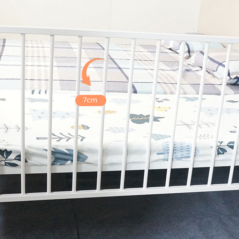 Metal Crib in White Industrial Iron Crib with Mattress and Guardrail