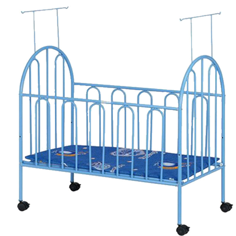 Metal Convertible Crib 2-in-1 Industrial Crib with Casters and 6-Piece Nursery Set