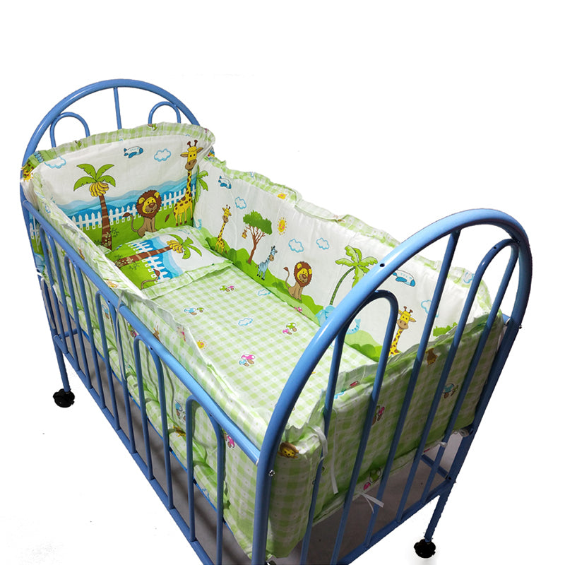 Metal Convertible Crib 2-in-1 Industrial Crib with Casters and 6-Piece Nursery Set