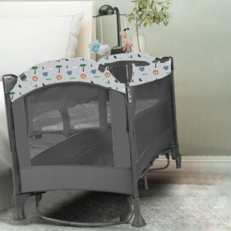 2-in-1 Folding Crib in Black Plastic Crib with Casters and Mattress