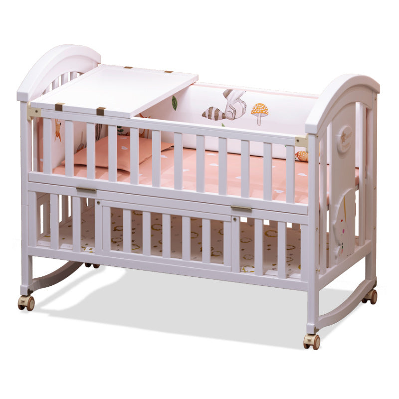 Modern Casters Nursery Crib Under Crib Storage Baby Crib with Guardrail