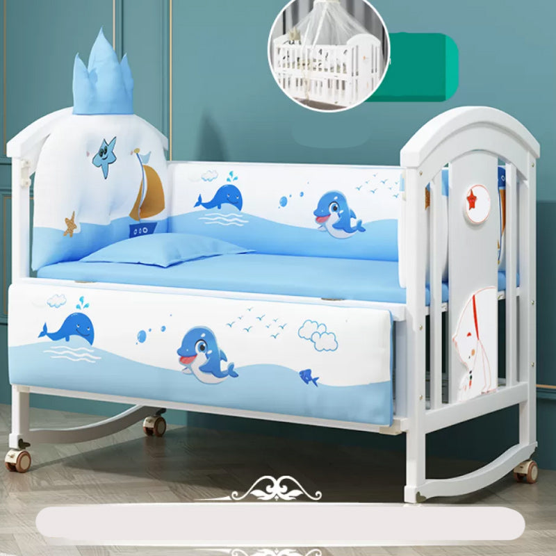 Modern Casters Nursery Crib Under Crib Storage Baby Crib with Guardrail