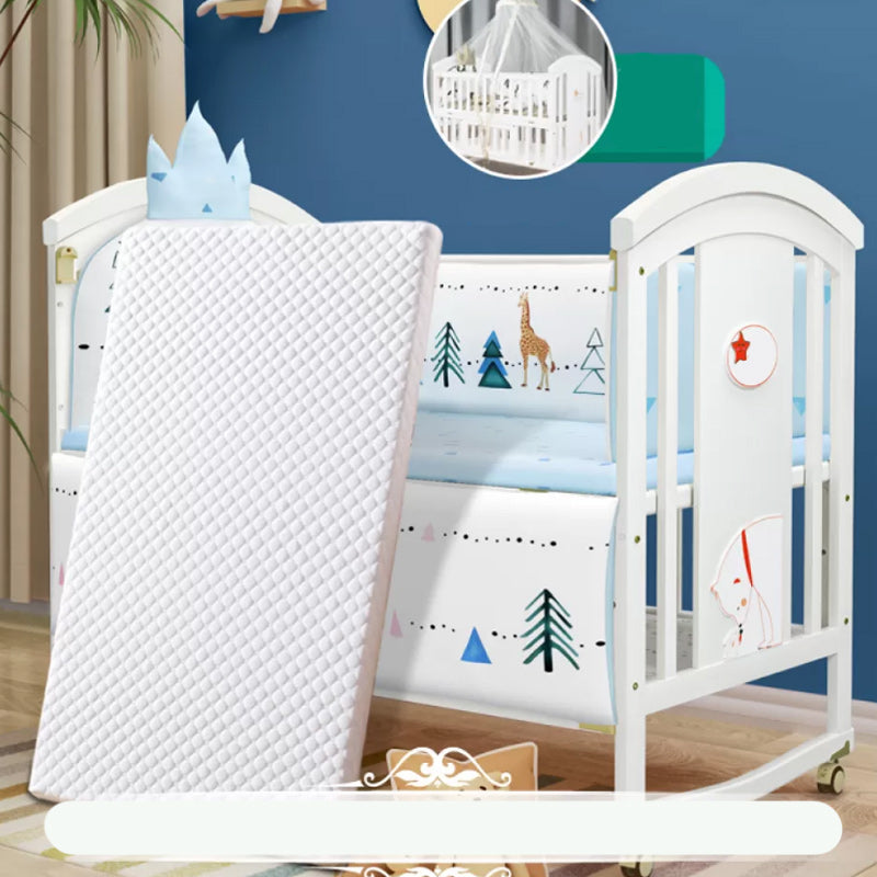 Modern Casters Nursery Crib Under Crib Storage Baby Crib with Guardrail