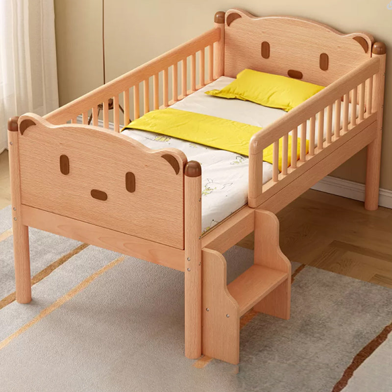 Scandinavian Nursery Crib Washed Natural Baby Crib with Guardrail