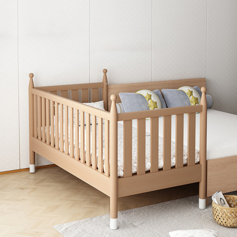 Modern Solid Wood Crib in Natural Nursery Bed with Guardrail