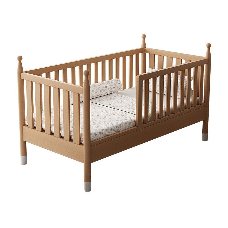 Modern Solid Wood Crib in Natural Nursery Bed with Guardrail