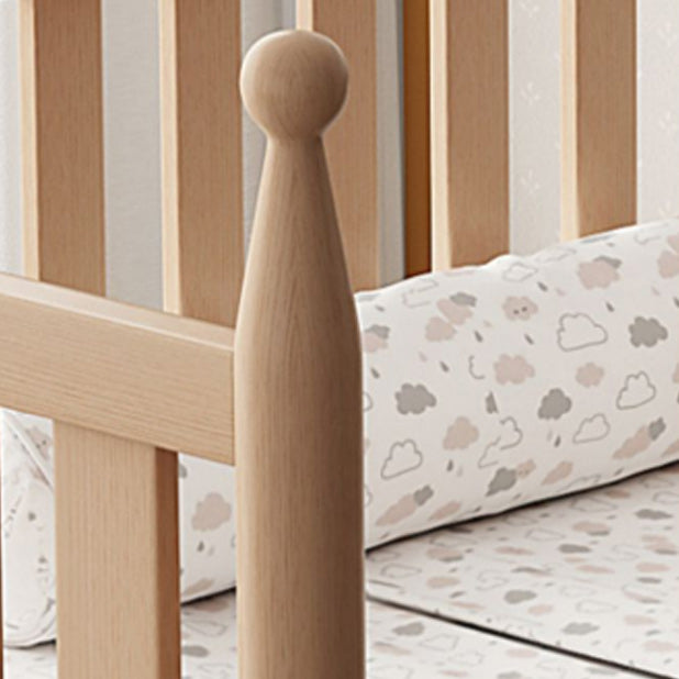 Modern Solid Wood Crib in Natural Nursery Bed with Guardrail