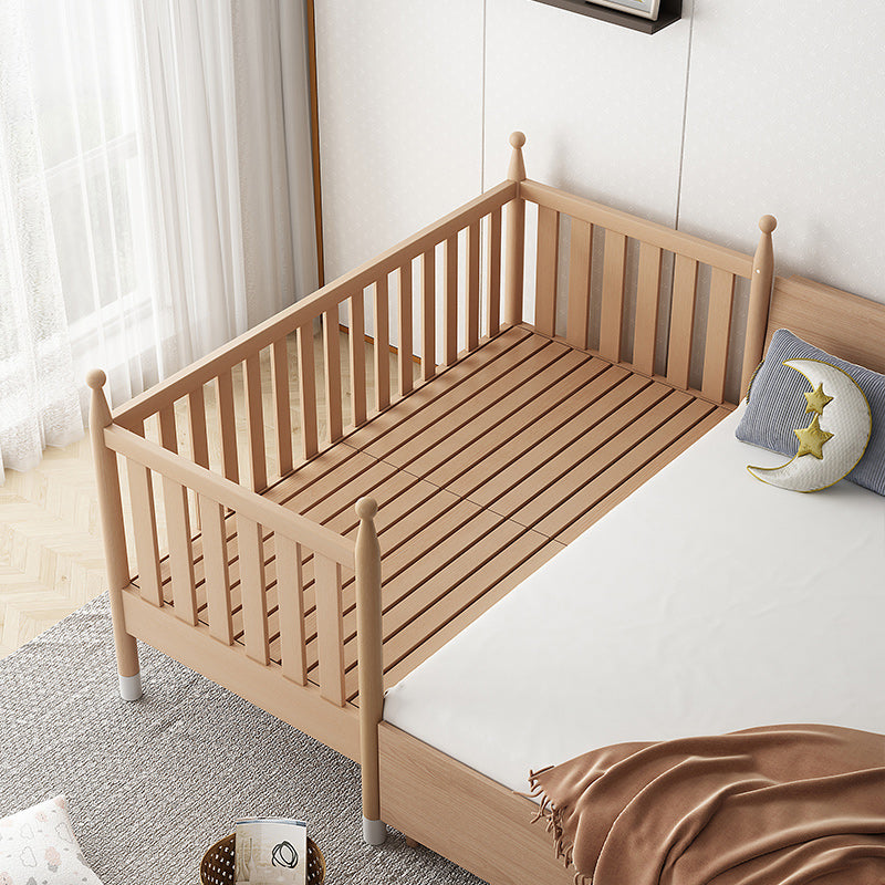 Modern Solid Wood Crib in Natural Nursery Bed with Guardrail