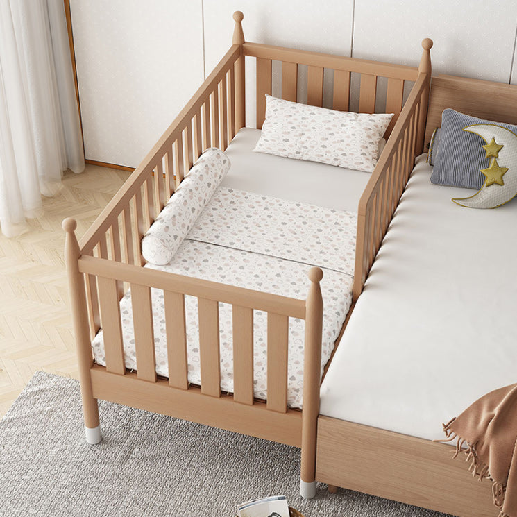 Modern Solid Wood Crib in Natural Nursery Bed with Guardrail