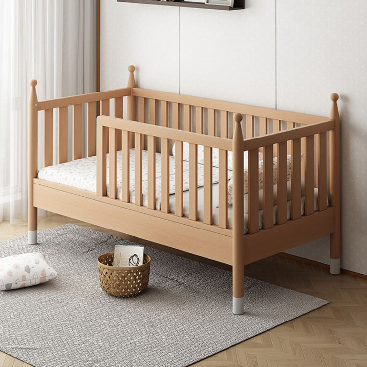 Modern Solid Wood Crib in Natural Nursery Bed with Guardrail