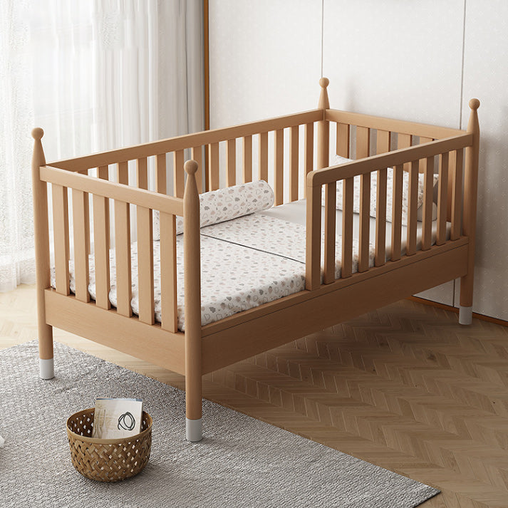 Modern Solid Wood Crib in Natural Nursery Bed with Guardrail