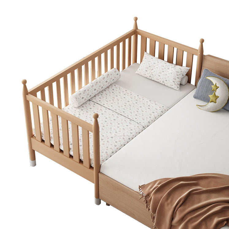 Modern Solid Wood Crib in Natural Nursery Bed with Guardrail