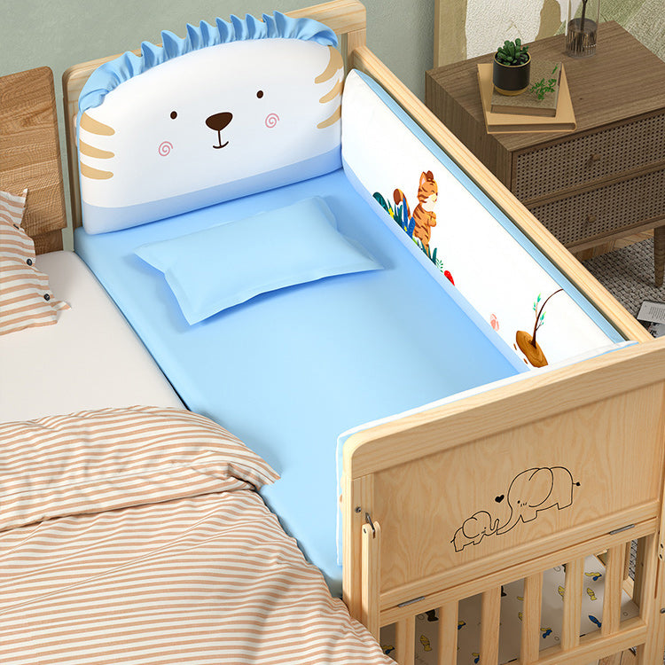 Modern Convertible Crib in Natural Solid Wood Nursery Bed with Storage