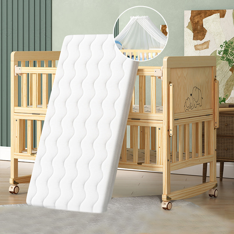 Modern Convertible Crib in Natural Solid Wood Nursery Bed with Storage