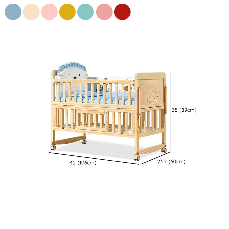 Modern Convertible Crib in Natural Solid Wood Nursery Bed with Storage