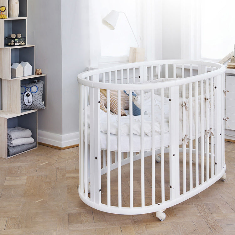 Modern Natural Nursery Bed with Guardrails Convertible Nursery Bed