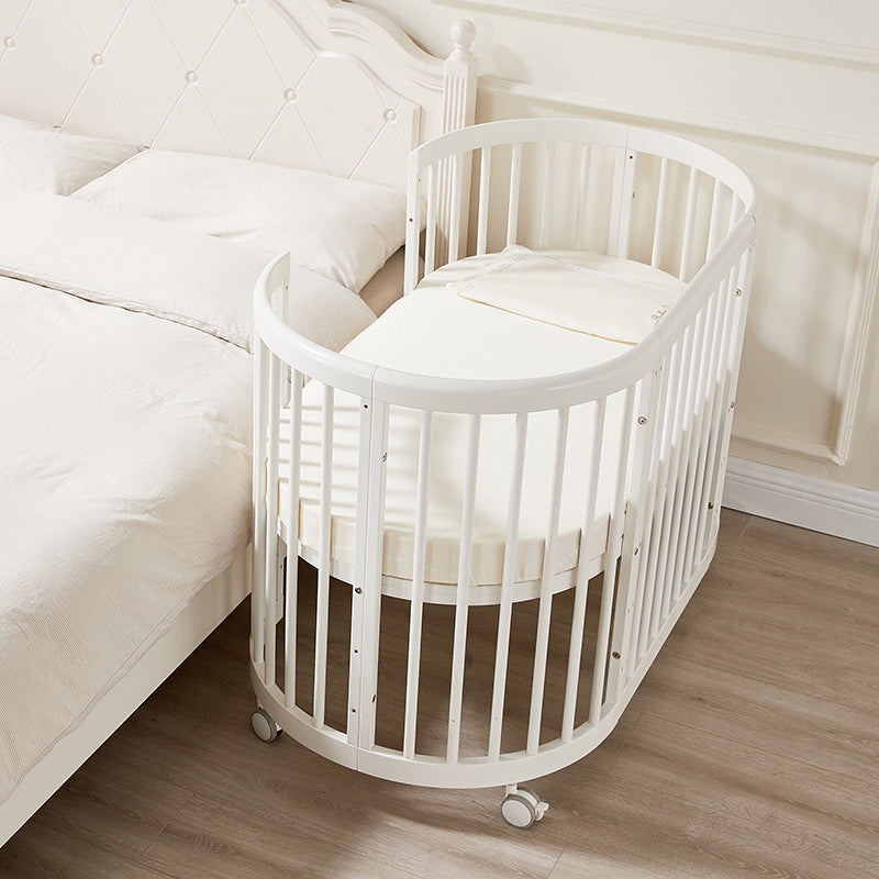 Modern Natural Nursery Bed with Guardrails Convertible Nursery Bed