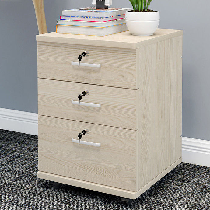 Contemporary File Cabinets Solid Wood Frame Key Lock File Pedestal for Home and Office