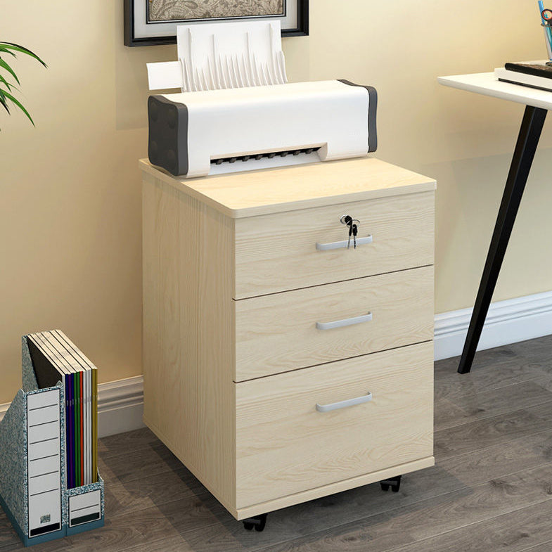 Contemporary File Cabinets Solid Wood Frame Key Lock File Pedestal for Home and Office