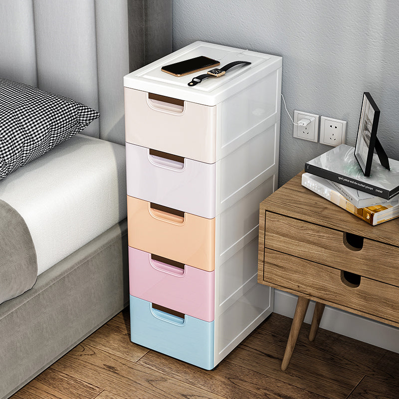 Plastic Kids Nightstand Modern Chest Nursery Dresser with 5 Drawers