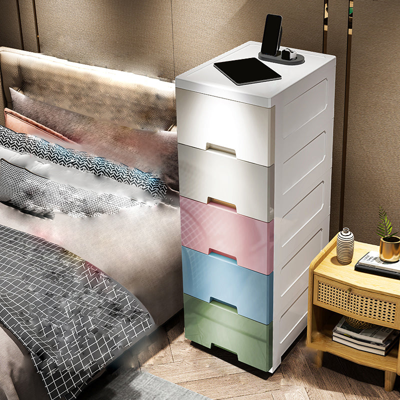 Plastic Kids Nightstand Modern Chest Nursery Dresser with 5 Drawers