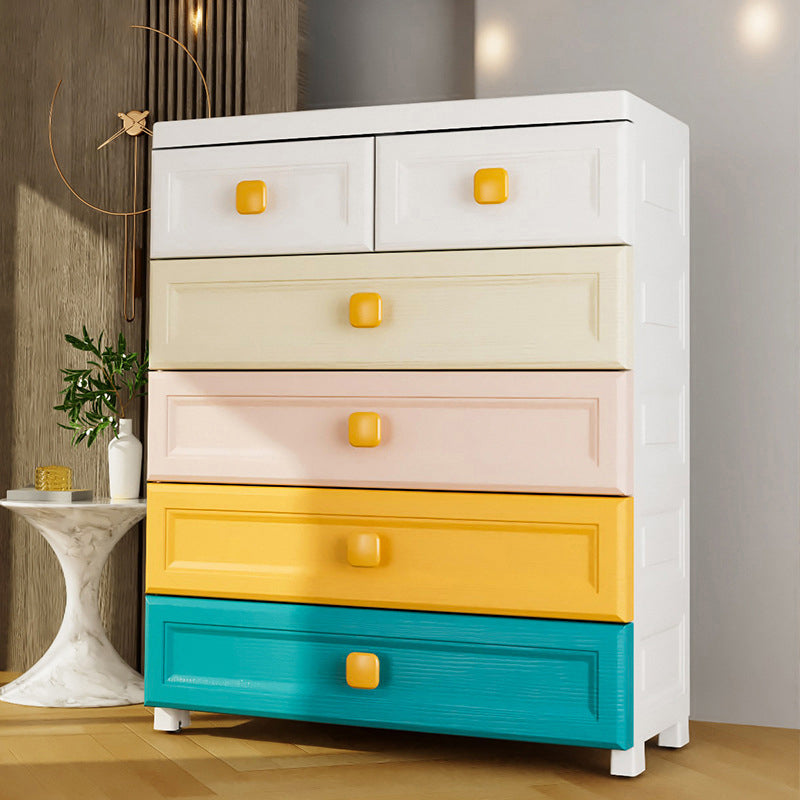 Scandinavian Nursery Dresser Plastic Kids Nightstand with 5/6 Drawers , 10.92 Inch Width