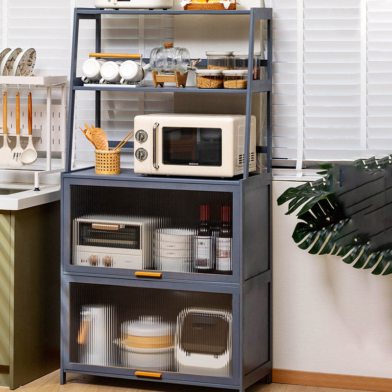 Modern Acrylic Doors Dining Server Gray Wood Server with Open Storage