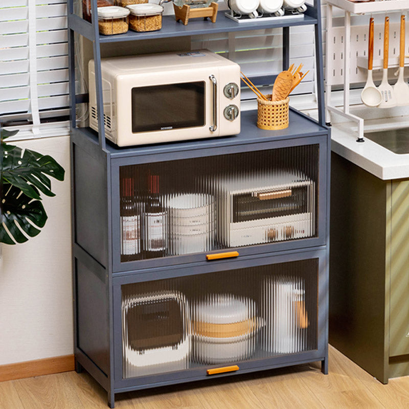 Modern Acrylic Doors Dining Server Gray Wood Server with Open Storage