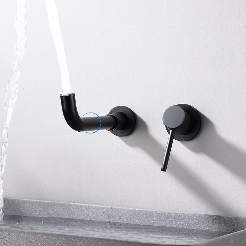 Wall Mounted Bathroom Faucet Swivel Spout Low Arc 2 Hole Faucets