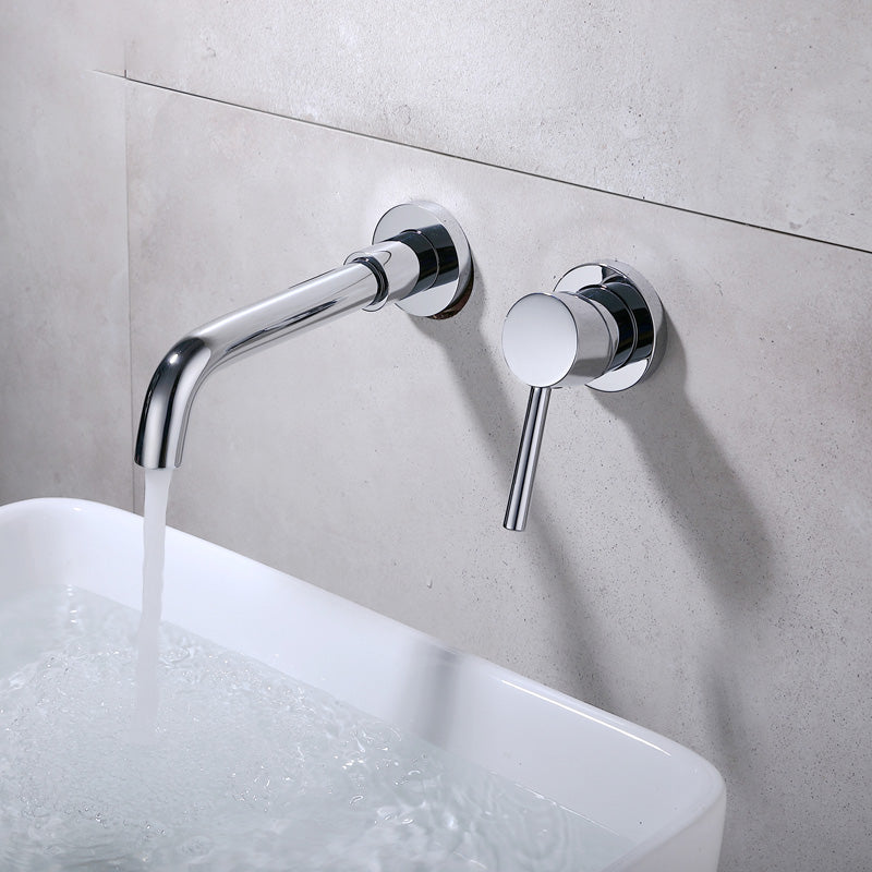 Wall Mounted Bathroom Faucet Swivel Spout Low Arc 2 Hole Faucets