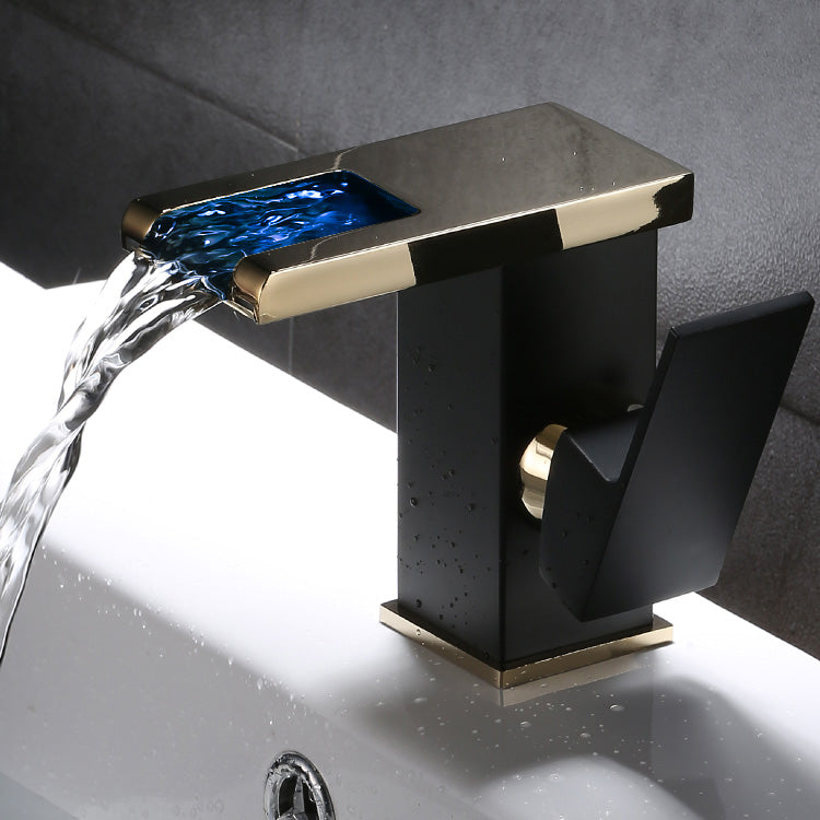 Vanity Sink Faucet Waterfall Spout Single Handle Faucet with LED Light