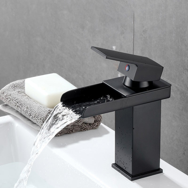 Vanity Sink Faucet Waterfall Spout Single Handle Faucet with LED Light