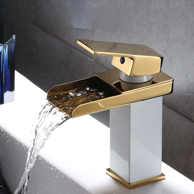 Vanity Sink Faucet Waterfall Spout Single Handle Faucet with LED Light