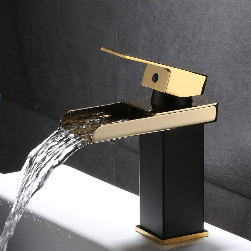 Vanity Sink Faucet Waterfall Spout Single Handle Faucet with LED Light