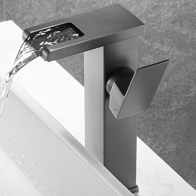 Vanity Sink Faucet Waterfall Spout Single Handle Faucet with LED Light