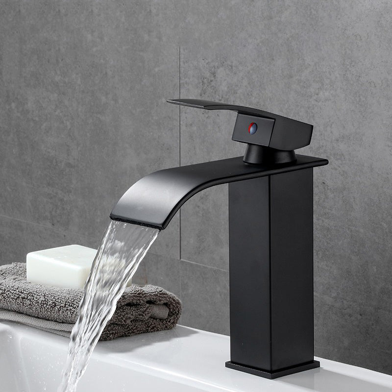 Vanity Sink Faucet Waterfall Spout Single Handle Faucet with LED Light