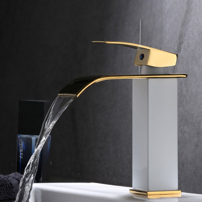 Vanity Sink Faucet Waterfall Spout Single Handle Faucet with LED Light