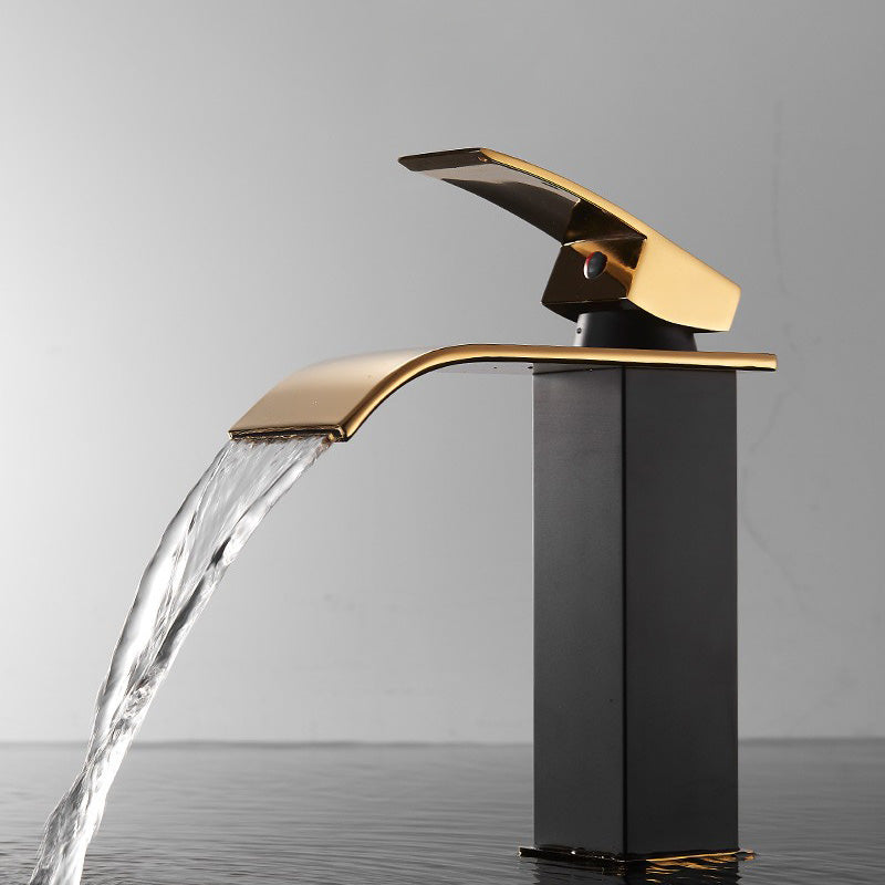 Vanity Sink Faucet Waterfall Spout Single Handle Faucet with LED Light