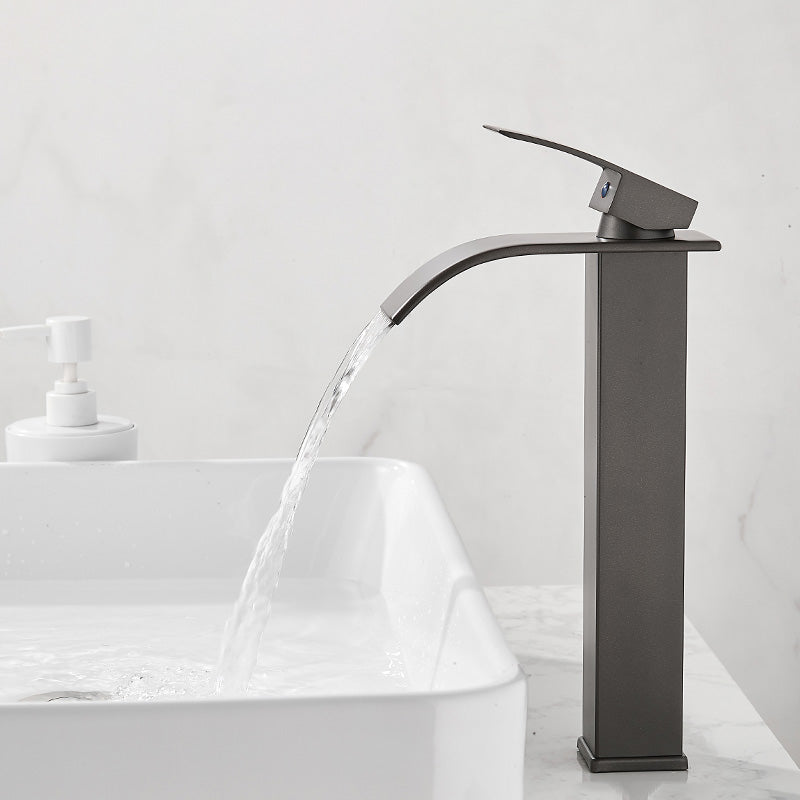 Vanity Sink Faucet Waterfall Spout Single Handle Faucet with LED Light