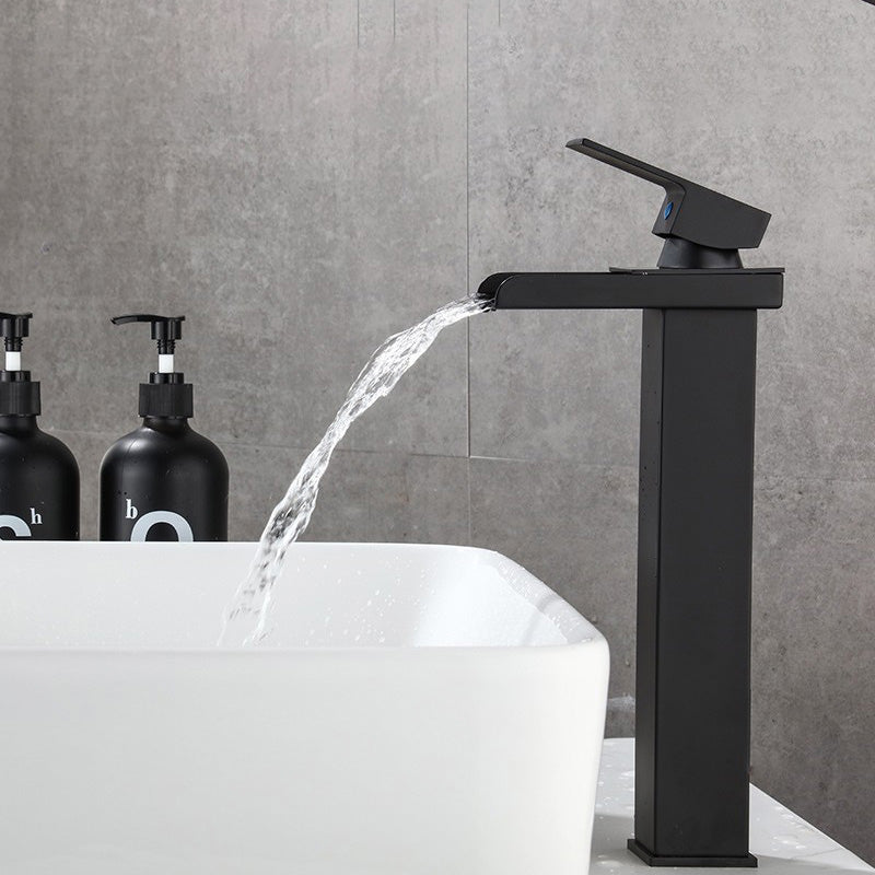 Vanity Sink Faucet Waterfall Spout Single Handle Faucet with LED Light