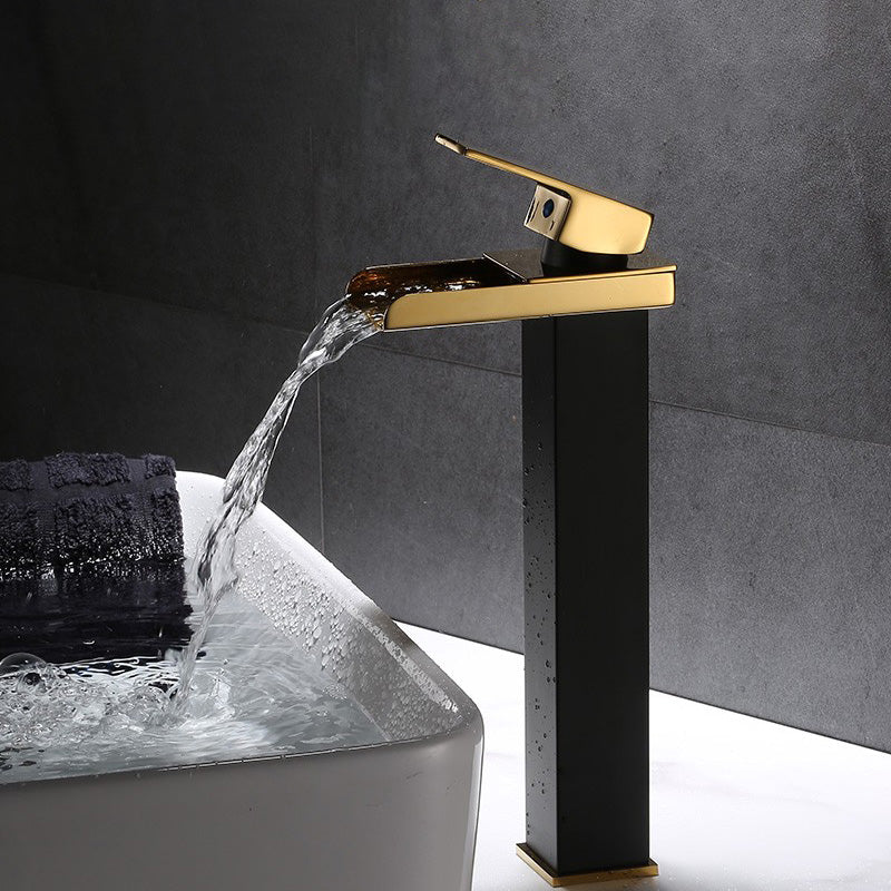 Vanity Sink Faucet Waterfall Spout Single Handle Faucet with LED Light