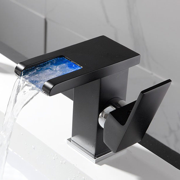 Vanity Sink Faucet Waterfall Spout Single Handle Faucet with LED Light