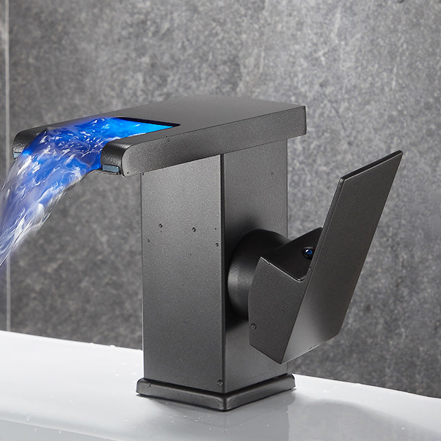 Vanity Sink Faucet Waterfall Spout Single Handle Faucet with LED Light