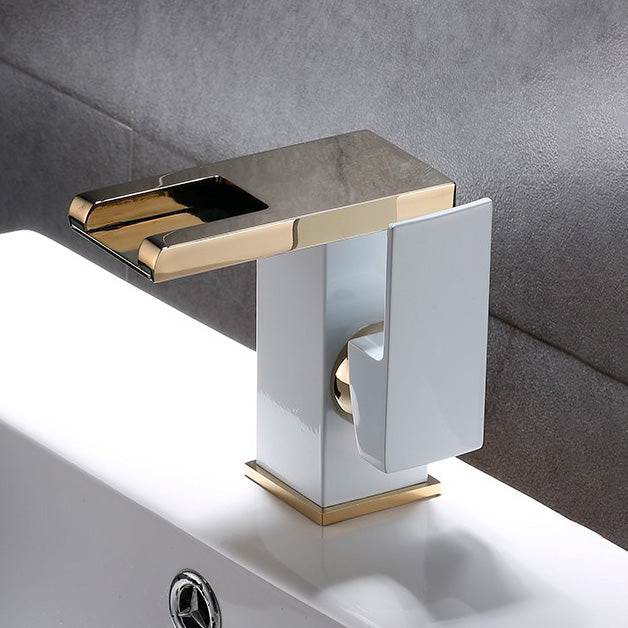 Vanity Sink Faucet Waterfall Spout Single Handle Faucet with LED Light