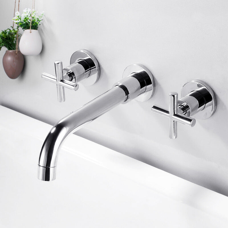 Modern Widespread Wall Mounted Bathroom Sink Faucet Cross Handles Widespread Sink Faucet