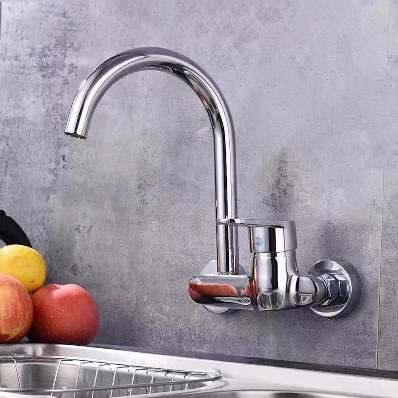 Modern Metal Wall-mounted Kitchen Faucet One Handle High Arch Water Filler